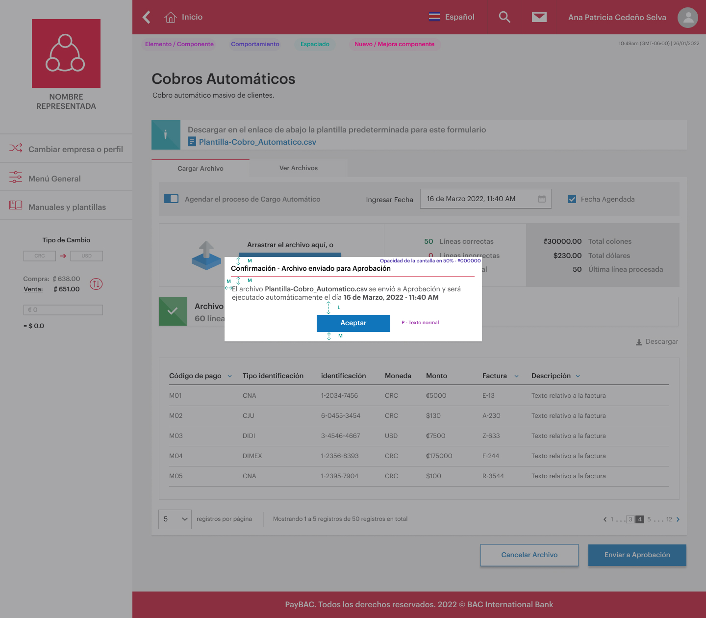 Confirmación — Modal confirming file sent for scheduled execution on 16 de Marzo 2022 at 11:40 AM