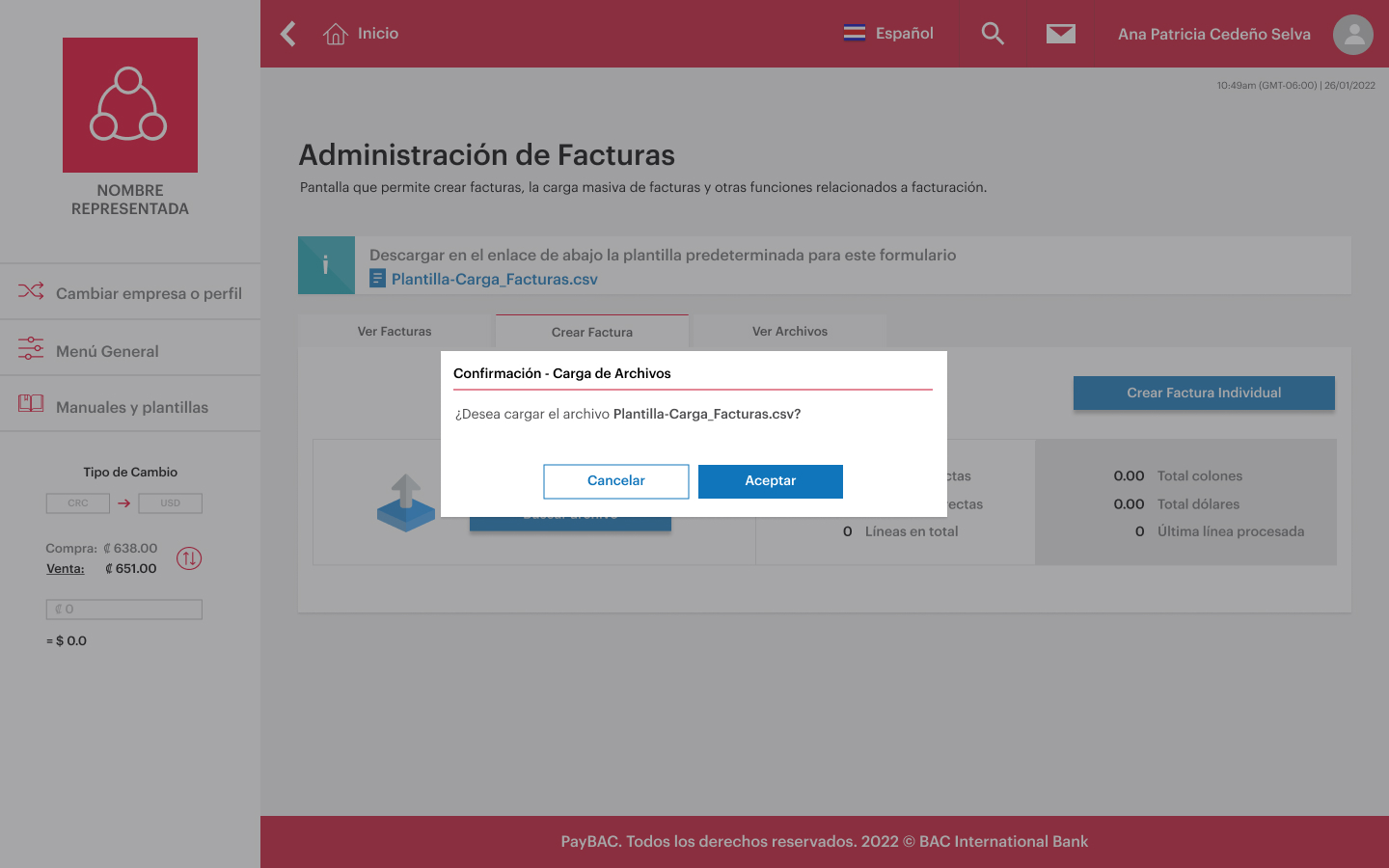 Paso 03 — Confirmation modal before uploading the CSV file