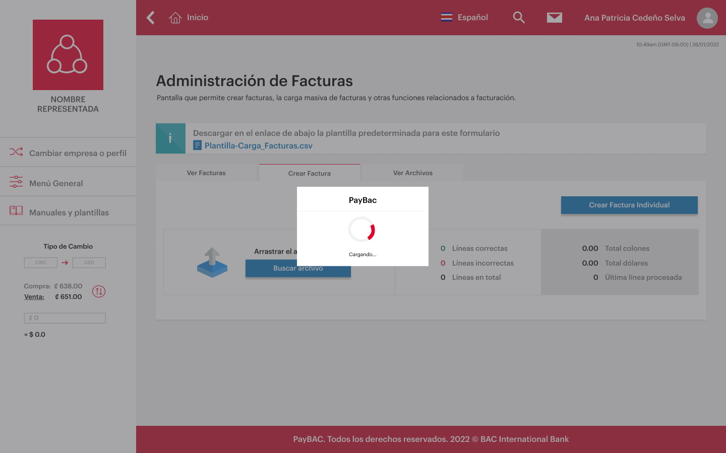 Paso 04 — Loading state while PayBAC processes the CSV