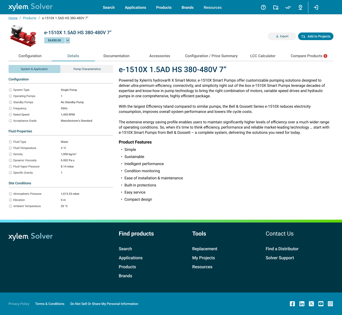 Product Details — system application data, fluid properties and product description
