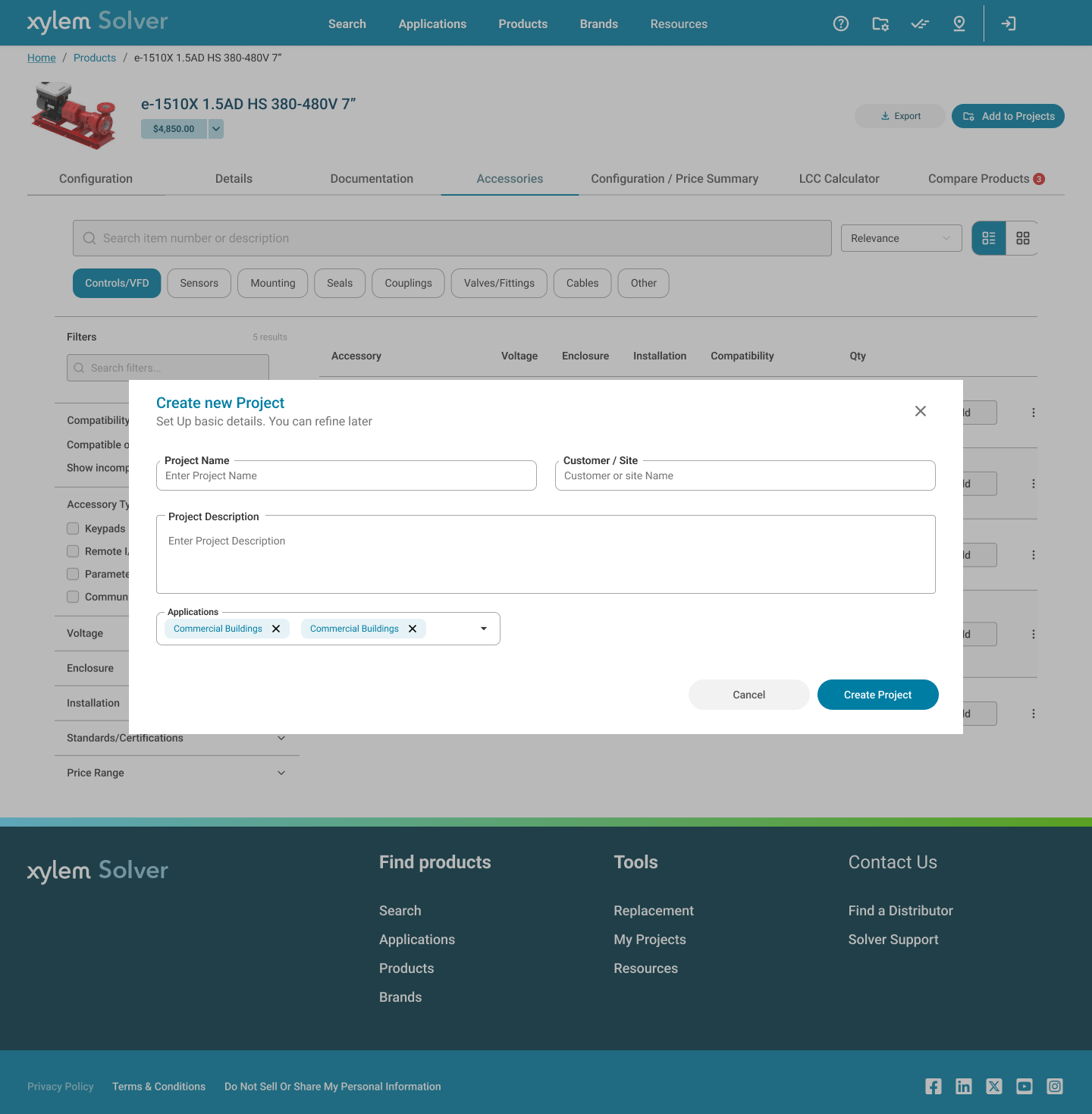 Add to Projects modal — create new project with name, customer and application context