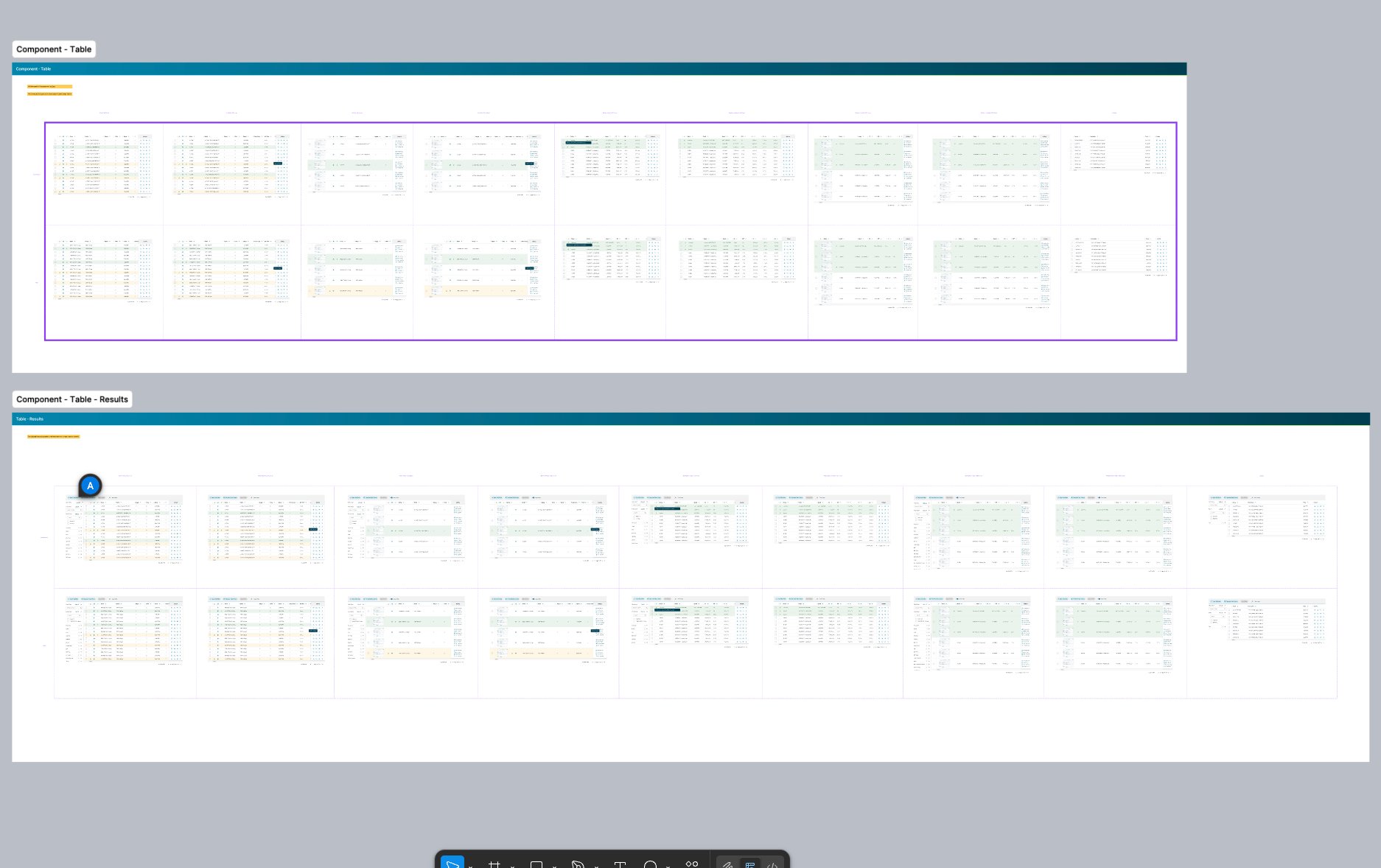 Component Table — Multiple table variants and Table Results configurations